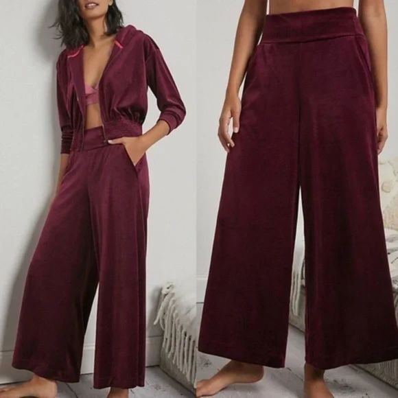 Anthropologie Pants - Anthropologie Saturday Sunday Jaya High Waist Wide Leg Velvet Pants Burgundy XS